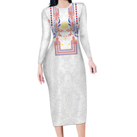 Philippines Barong Style Family Matching Long Sleeve Bodycon Dress and Hawaiian Shirt Polynesian Kakau Art Tattoos with Tribal Filipino Sun LT03 Mom's Dress White - Polynesian Pride