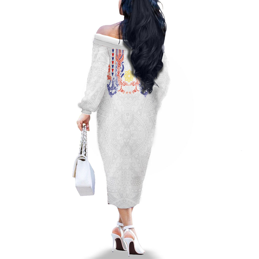 Philippines Barong Style Family Matching Off The Shoulder Long Sleeve Dress and Hawaiian Shirt Polynesian Kakau Art Tattoos with Tribal Filipino Sun LT03 - Polynesian Pride