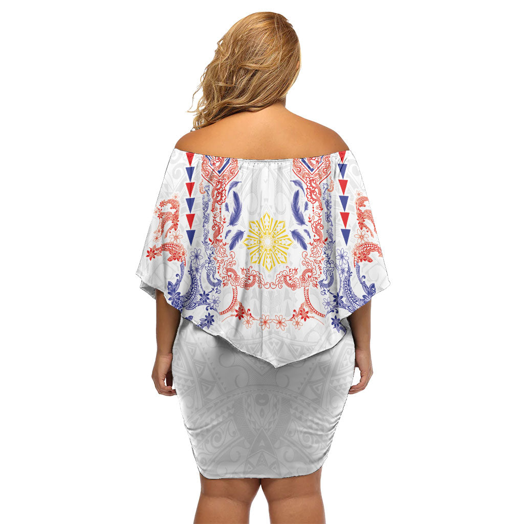 Philippines Barong Style Family Matching Off Shoulder Short Dress and Hawaiian Shirt Polynesian Kakau Art Tattoos with Tribal Filipino Sun LT03 - Polynesian Pride