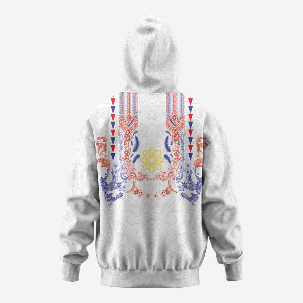 Philippines Barong Style Hoodie Polynesian Kakau Art Tattoos with Tribal Filipino Sun