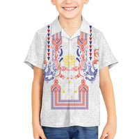 Philippines Barong Style Kid Hawaiian Shirt Polynesian Kakau Art Tattoos with Tribal Filipino Sun