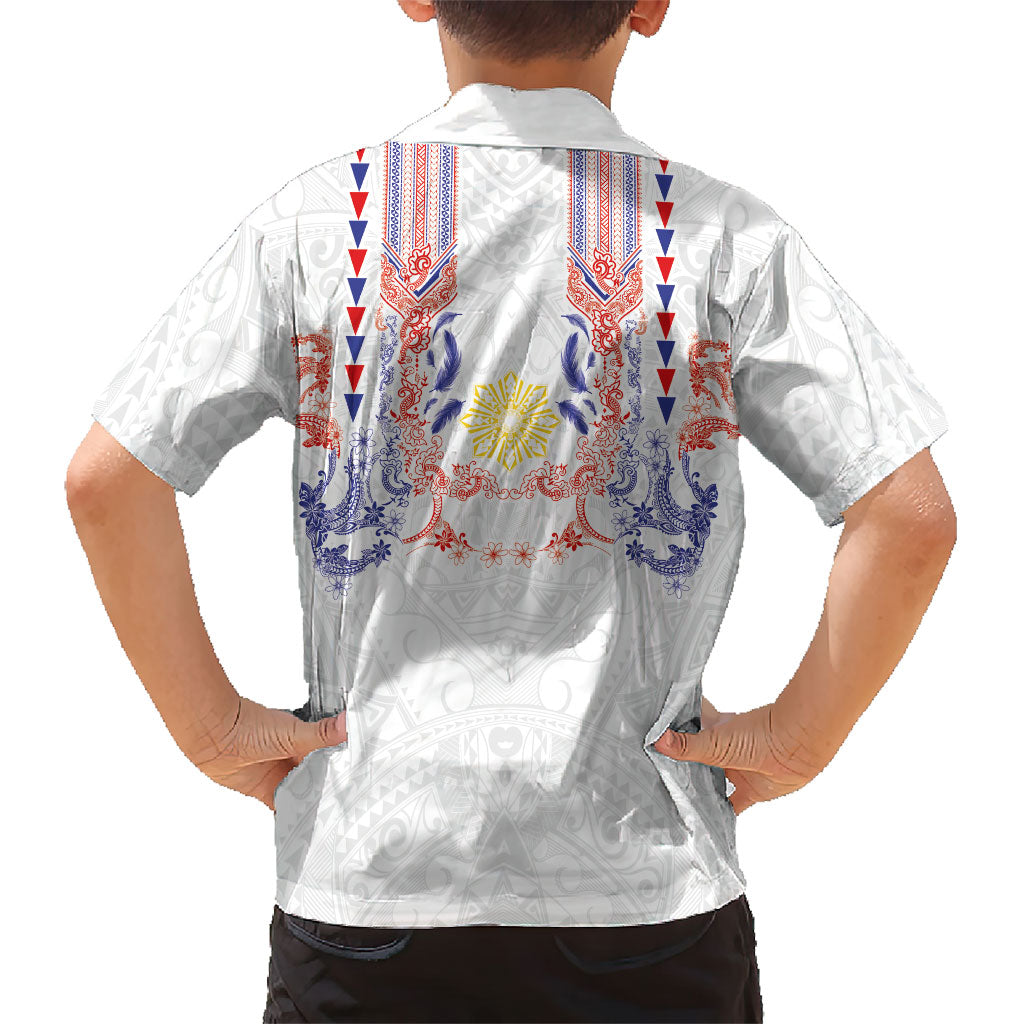 Philippines Barong Style Kid Hawaiian Shirt Polynesian Kakau Art Tattoos with Tribal Filipino Sun
