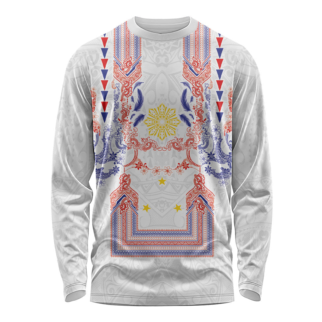 Philippines Barong Style Long Sleeve Shirt Polynesian Kakau Art Tattoos with Tribal Filipino Sun