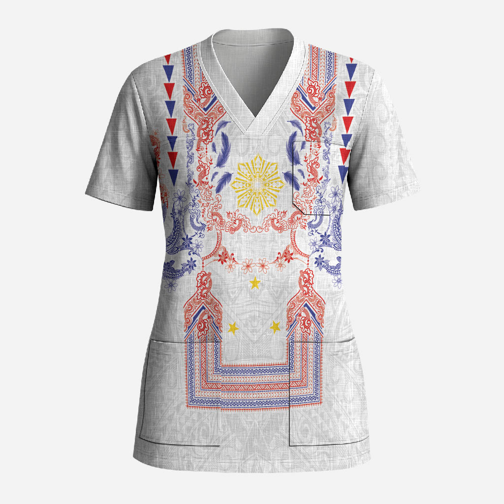 Philippines Barong Style Scrub Top Polynesian Kakau Art Tattoos with Tribal Filipino Sun