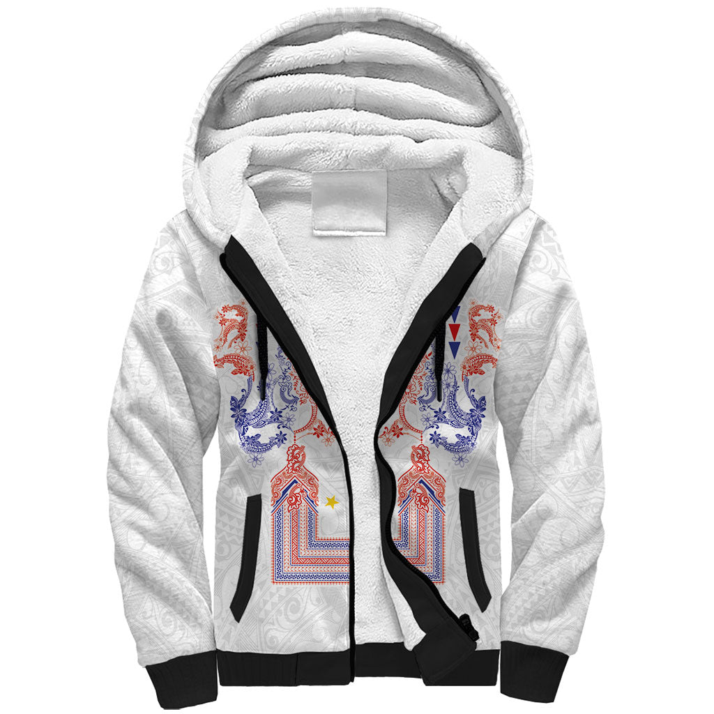 Philippines Barong Style Sherpa Hoodie Polynesian Kakau Art Tattoos with Tribal Filipino Sun