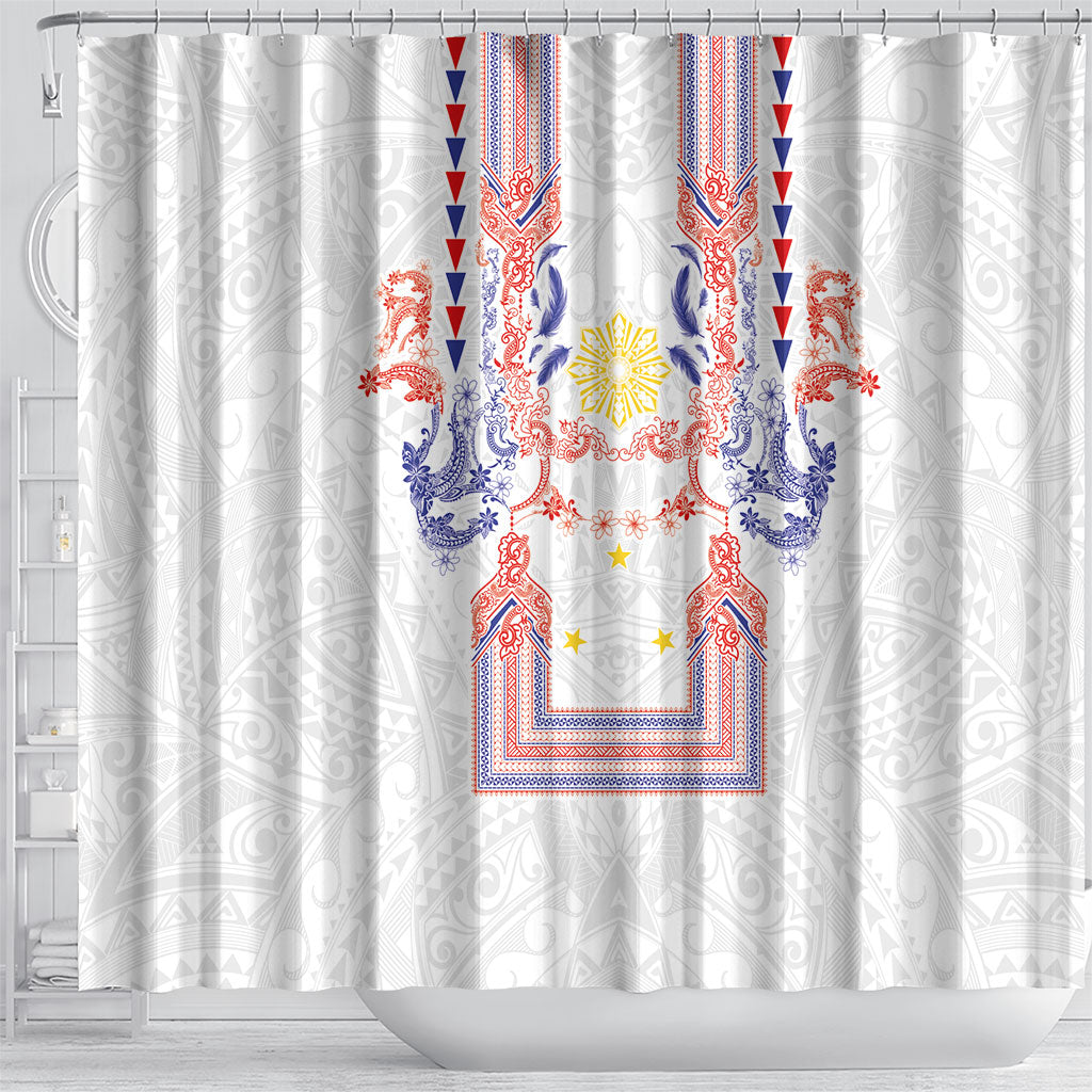 Philippines Barong Style Shower Curtain Polynesian Kakau Art Tattoos with Tribal Filipino Sun