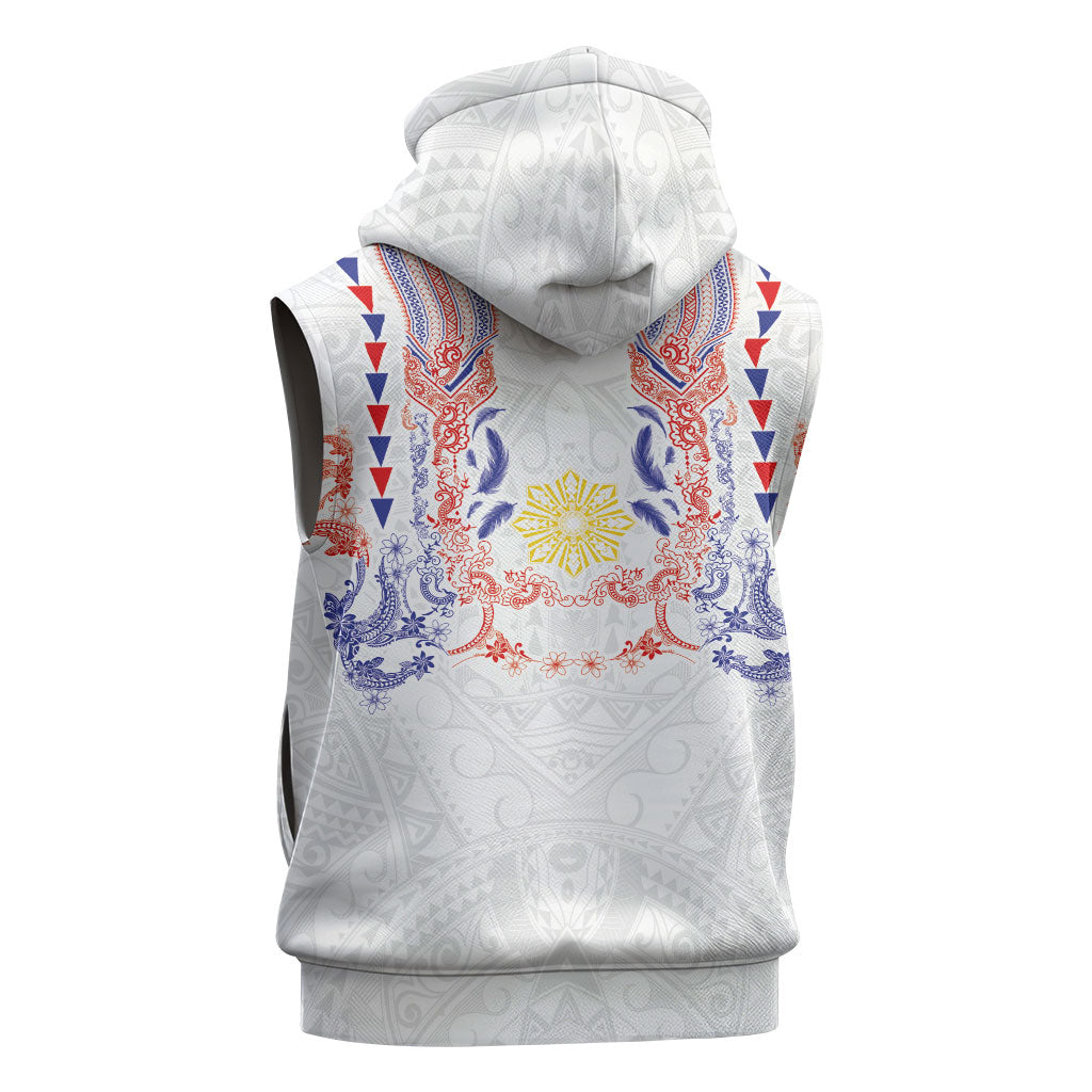 Philippines Barong Style Sleeveless Hoodie Polynesian Kakau Art Tattoos with Tribal Filipino Sun