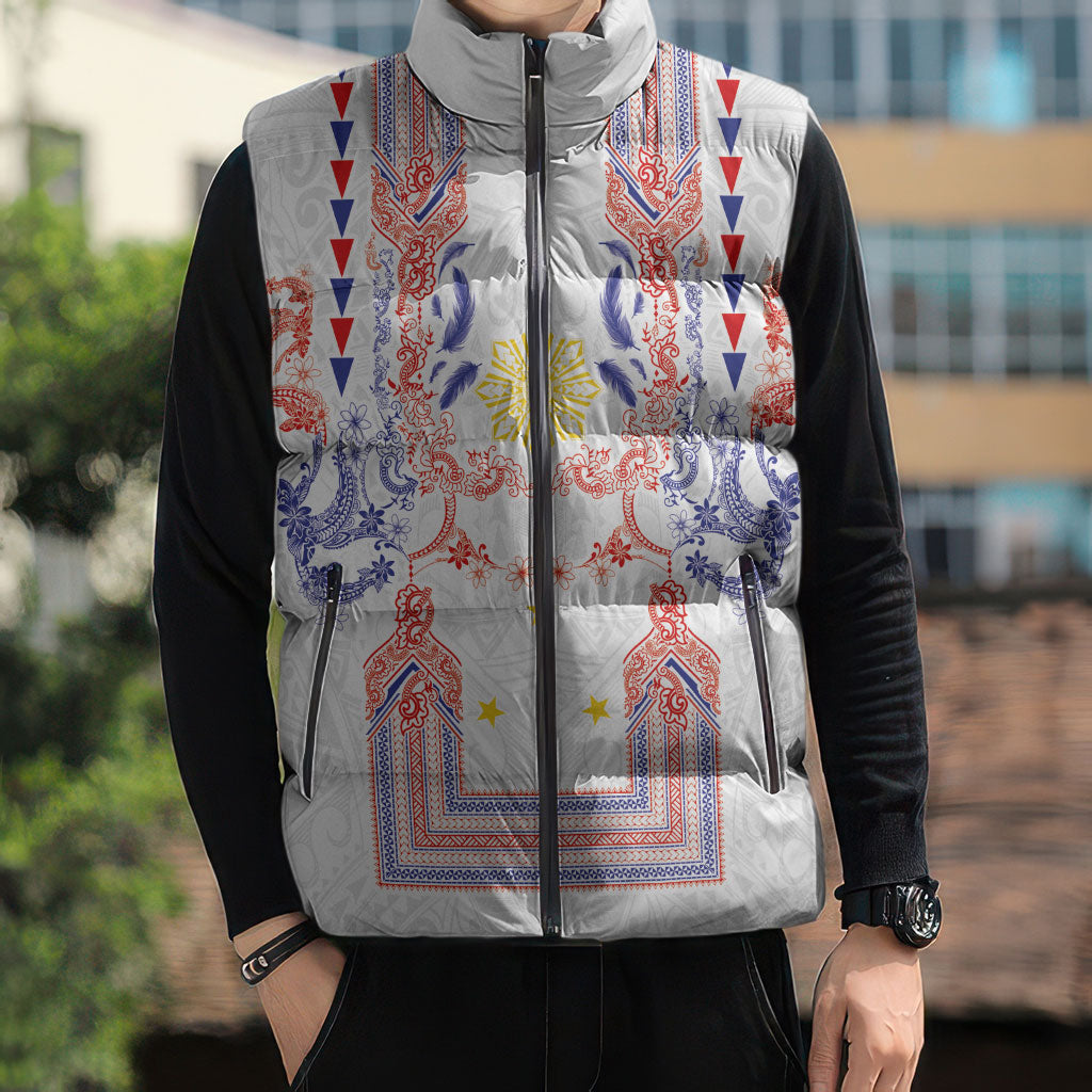 Philippines Barong Style Sleeveless Puffer Jacket Polynesian Kakau Art Tattoos with Tribal Filipino Sun