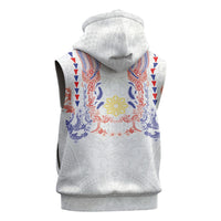 Philippines Barong Style Sleeveless Zip Hoodie Polynesian Kakau Art Tattoos with Tribal Filipino Sun