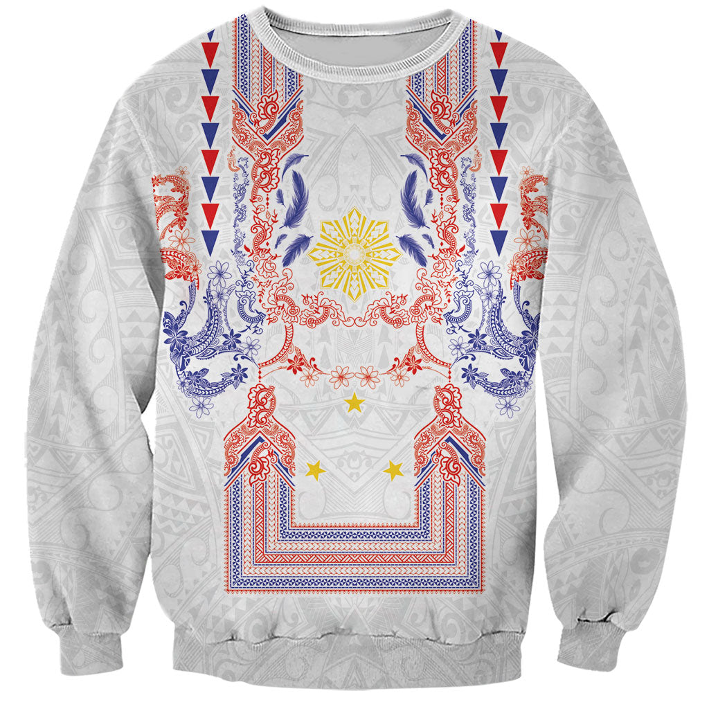 Philippines Barong Style Sweatshirt Polynesian Kakau Art Tattoos with Tribal Filipino Sun