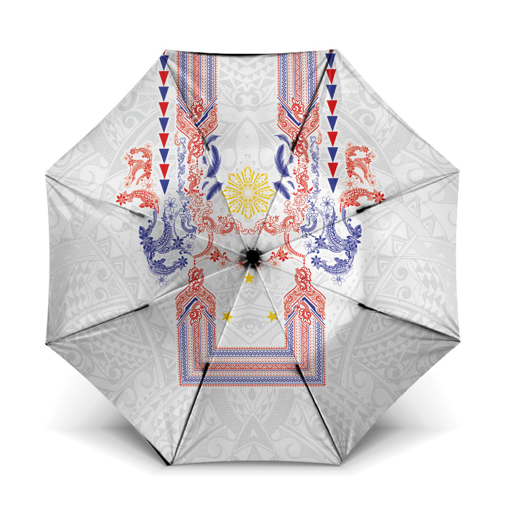 Philippines Barong Style Umbrella Polynesian Kakau Art Tattoos with Tribal Filipino Sun LT03 One Size Folded 11.42 inch Opened Diameter 37.4 inch White - Polynesian Pride