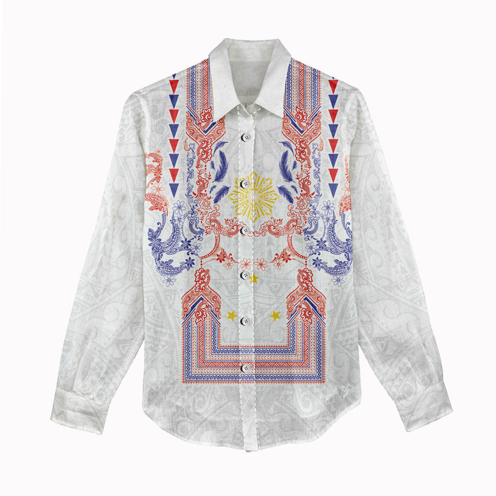 Philippines Barong Style Women Casual Shirt Polynesian Kakau Art Tattoos with Tribal Filipino Sun