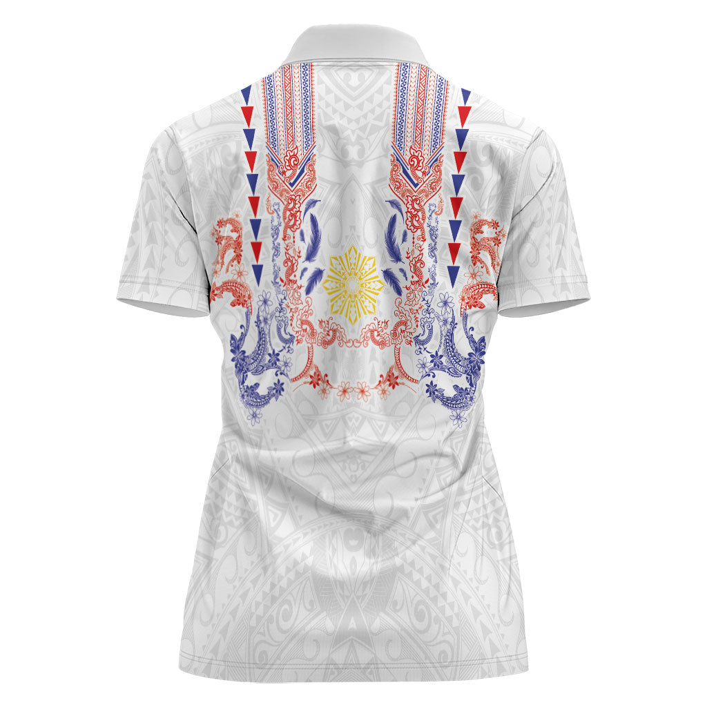 Philippines Barong Style Women Polo Shirt Polynesian Kakau Art Tattoos with Tribal Filipino Sun