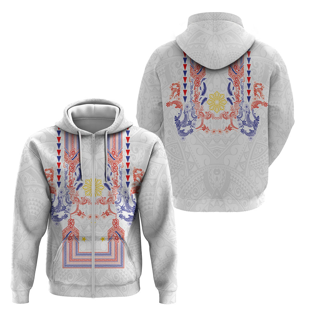 Philippines Barong Style Zip Hoodie Polynesian Kakau Art Tattoos with Tribal Filipino Sun