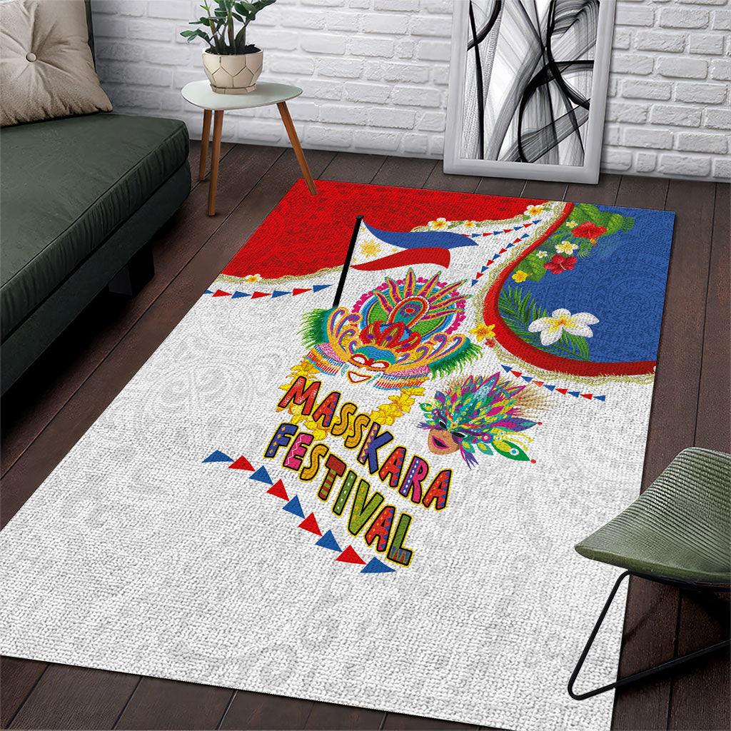 Philippines MassKara Festival Area Rug Smile Masks with Hawaiian Art Pattern and Tropical Plants