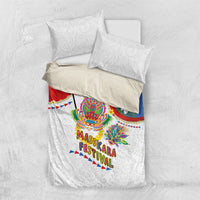 Philippines MassKara Festival Bedding Set Smile Masks with Hawaiian Art Pattern and Tropical Plants