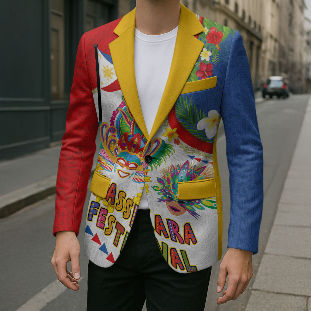 Philippines MassKara Festival Blazer Smile Masks with Hawaiian Art Pattern and Tropical Plants
