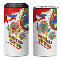 Philippines MassKara Festival 4 in 1 Can Cooler Tumbler Smile Masks with Hawaiian Art Pattern and Tropical Plants