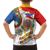 Philippines MassKara Festival Family Matching Long Sleeve Bodycon Dress and Hawaiian Shirt Smile Masks with Hawaiian Art Pattern and Tropical Plants LT03 - Polynesian Pride