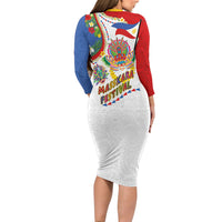 Philippines MassKara Festival Family Matching Long Sleeve Bodycon Dress and Hawaiian Shirt Smile Masks with Hawaiian Art Pattern and Tropical Plants LT03 - Polynesian Pride