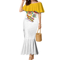 Philippines MassKara Festival Family Matching Mermaid Dress and Hawaiian Shirt Smile Masks with Hawaiian Art Pattern and Tropical Plants LT03 Mom's Dress Multicolor - Polynesian Pride