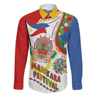 Philippines MassKara Festival Family Matching Off Shoulder Maxi Dress and Hawaiian Shirt Smile Masks with Hawaiian Art Pattern and Tropical Plants LT03 Dad's Shirt - Long Sleeve Multicolor - Polynesian Pride