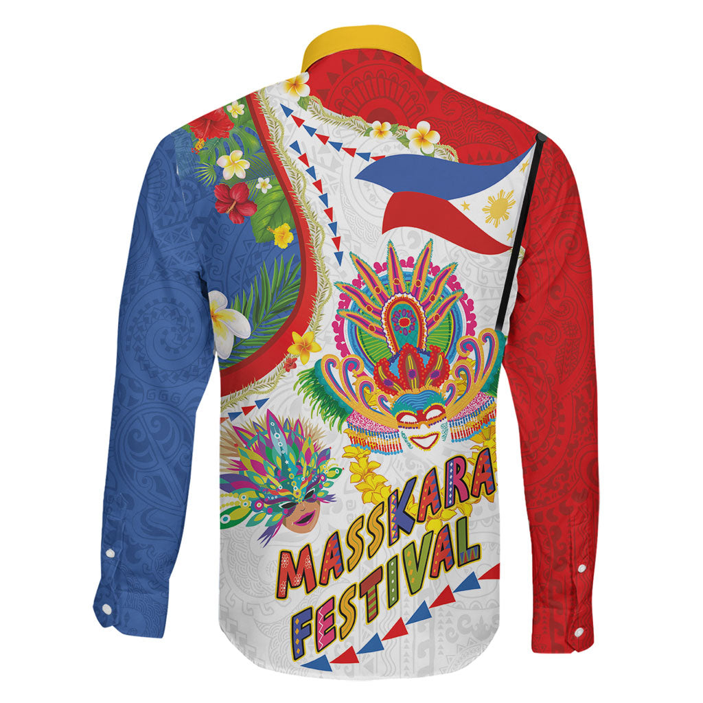 Philippines MassKara Festival Family Matching Off Shoulder Maxi Dress and Hawaiian Shirt Smile Masks with Hawaiian Art Pattern and Tropical Plants LT03 - Polynesian Pride