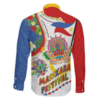 Philippines MassKara Festival Family Matching Off Shoulder Short Dress and Hawaiian Shirt Smile Masks with Hawaiian Art Pattern and Tropical Plants LT03 - Polynesian Pride