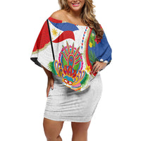 Philippines MassKara Festival Family Matching Off Shoulder Short Dress and Hawaiian Shirt Smile Masks with Hawaiian Art Pattern and Tropical Plants LT03 Mom's Dress Multicolor - Polynesian Pride