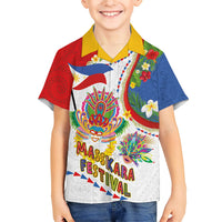 Philippines MassKara Festival Family Matching Off Shoulder Short Dress and Hawaiian Shirt Smile Masks with Hawaiian Art Pattern and Tropical Plants LT03 Son's Shirt Multicolor - Polynesian Pride