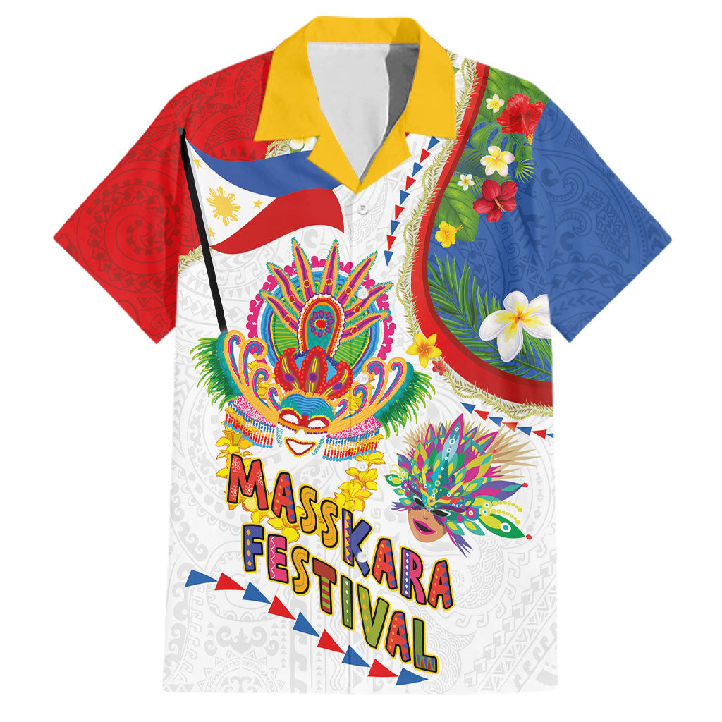 Philippines MassKara Festival Family Matching Short Sleeve Bodycon Dress and Hawaiian Shirt Smile Masks with Hawaiian Art Pattern and Tropical Plants LT03 Dad's Shirt - Short Sleeve Multicolor - Polynesian Pride