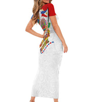 Philippines MassKara Festival Family Matching Short Sleeve Bodycon Dress and Hawaiian Shirt Smile Masks with Hawaiian Art Pattern and Tropical Plants LT03 - Polynesian Pride