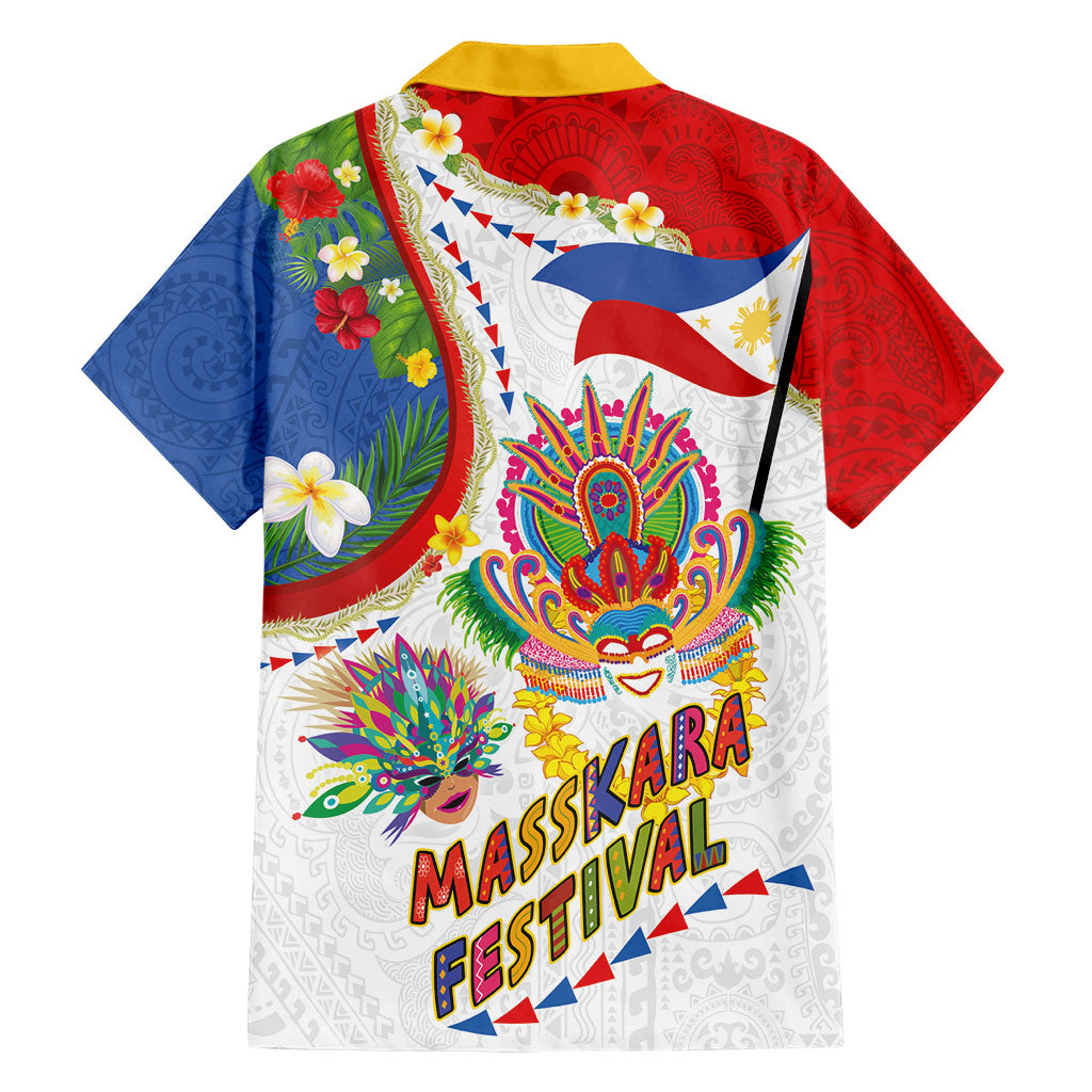 Philippines MassKara Festival Family Matching Summer Maxi Dress and Hawaiian Shirt Smile Masks with Hawaiian Art Pattern and Tropical Plants LT03 - Polynesian Pride