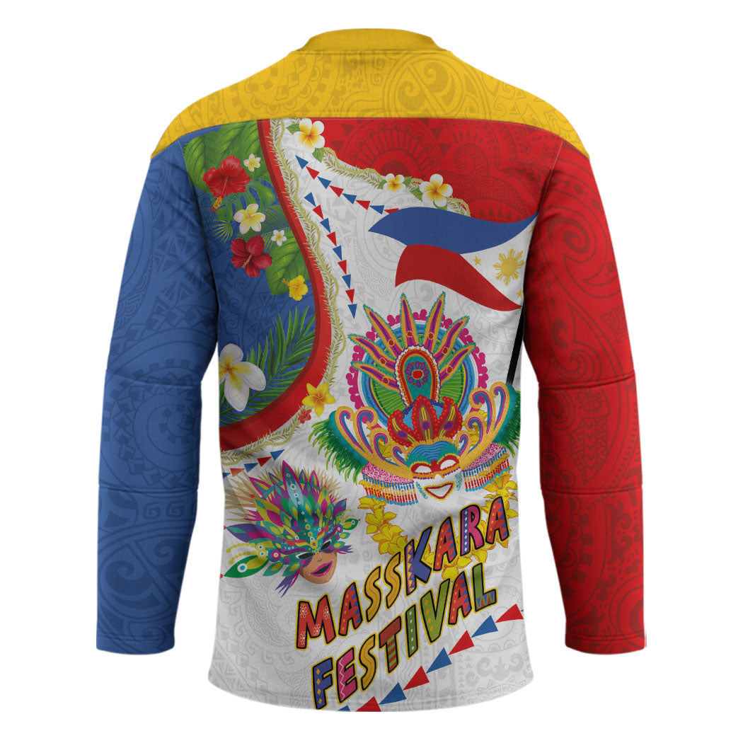 Philippines MassKara Festival Hockey Jersey Smile Masks with Hawaiian Art Pattern and Tropical Plants