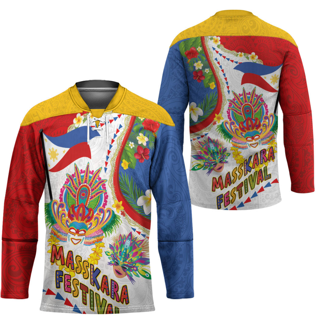 Philippines MassKara Festival Hockey Jersey Smile Masks with Hawaiian Art Pattern and Tropical Plants