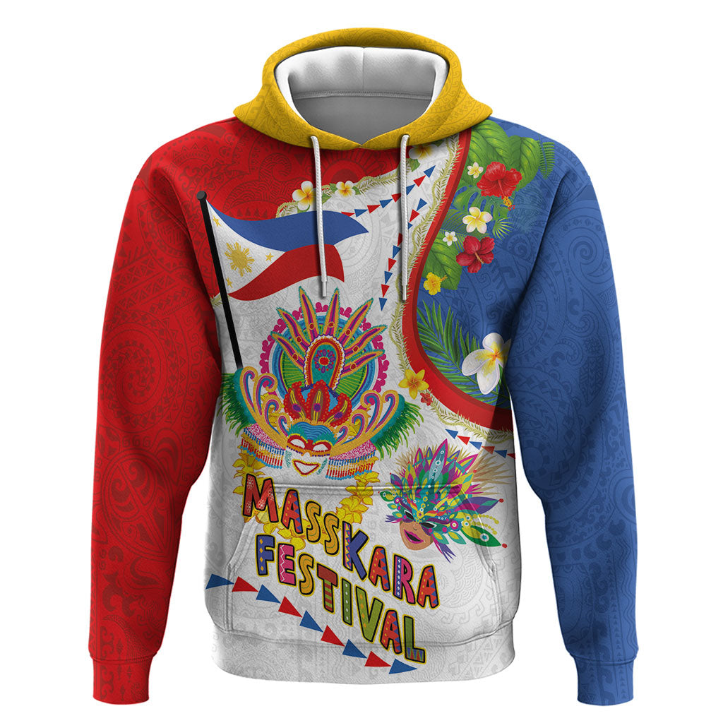 Philippines MassKara Festival Hoodie Smile Masks with Hawaiian Art Pattern and Tropical Plants LT03 Pullover Hoodie Multicolor - Polynesian Pride