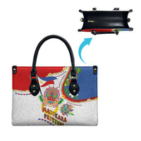 Philippines MassKara Festival Leather Bag Smile Masks with Hawaiian Art Pattern and Tropical Plants