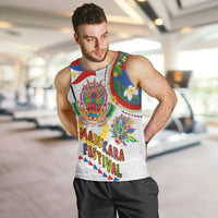 Philippines MassKara Festival Men Tank Top Smile Masks with Hawaiian Art Pattern and Tropical Plants