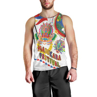 Philippines MassKara Festival Men Tank Top Smile Masks with Hawaiian Art Pattern and Tropical Plants