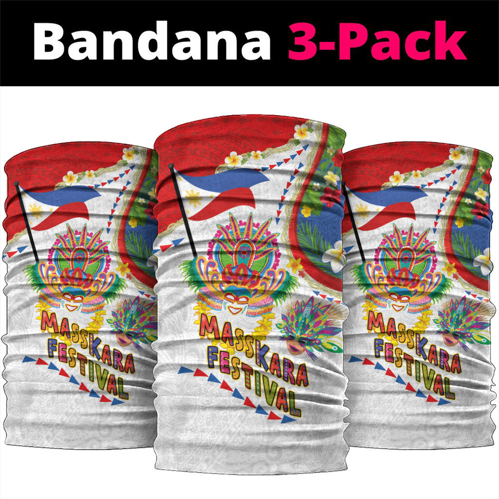 Philippines MassKara Festival Neck Gaiter Smile Masks with Hawaiian Art Pattern and Tropical Plants