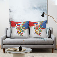 Philippines MassKara Festival Pillow Cover Smile Masks with Hawaiian Art Pattern and Tropical Plants