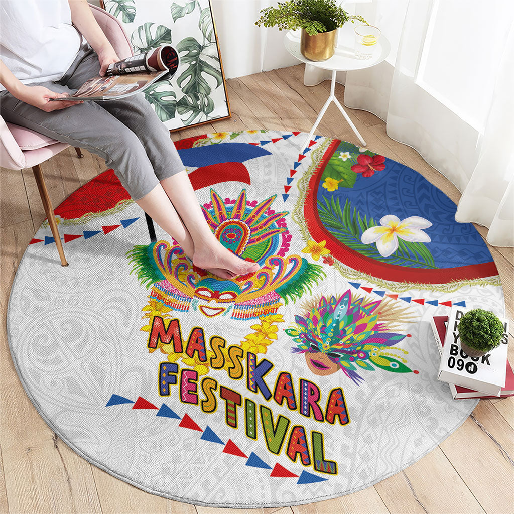Philippines MassKara Festival Round Carpet Smile Masks with Hawaiian Art Pattern and Tropical Plants