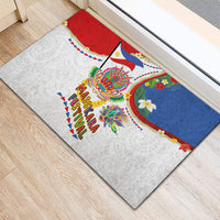 Philippines MassKara Festival Rubber Doormat Smile Masks with Hawaiian Art Pattern and Tropical Plants