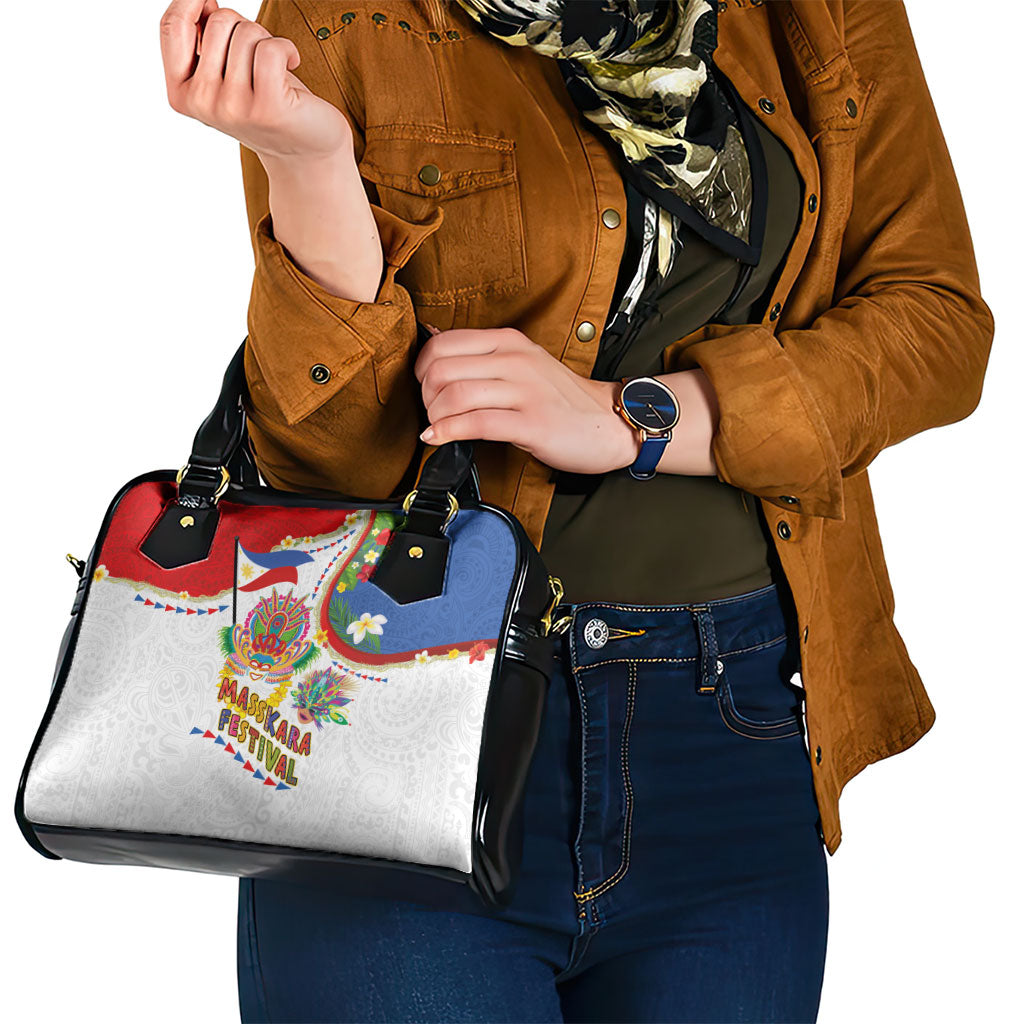 Philippines MassKara Festival Shoulder Handbag Smile Masks with Hawaiian Art Pattern and Tropical Plants