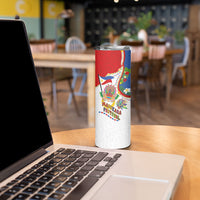 Philippines MassKara Festival Skinny Tumbler Smile Masks with Hawaiian Art Pattern and Tropical Plants