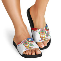 Philippines MassKara Festival Slide Sandals Smile Masks with Hawaiian Art Pattern and Tropical Plants