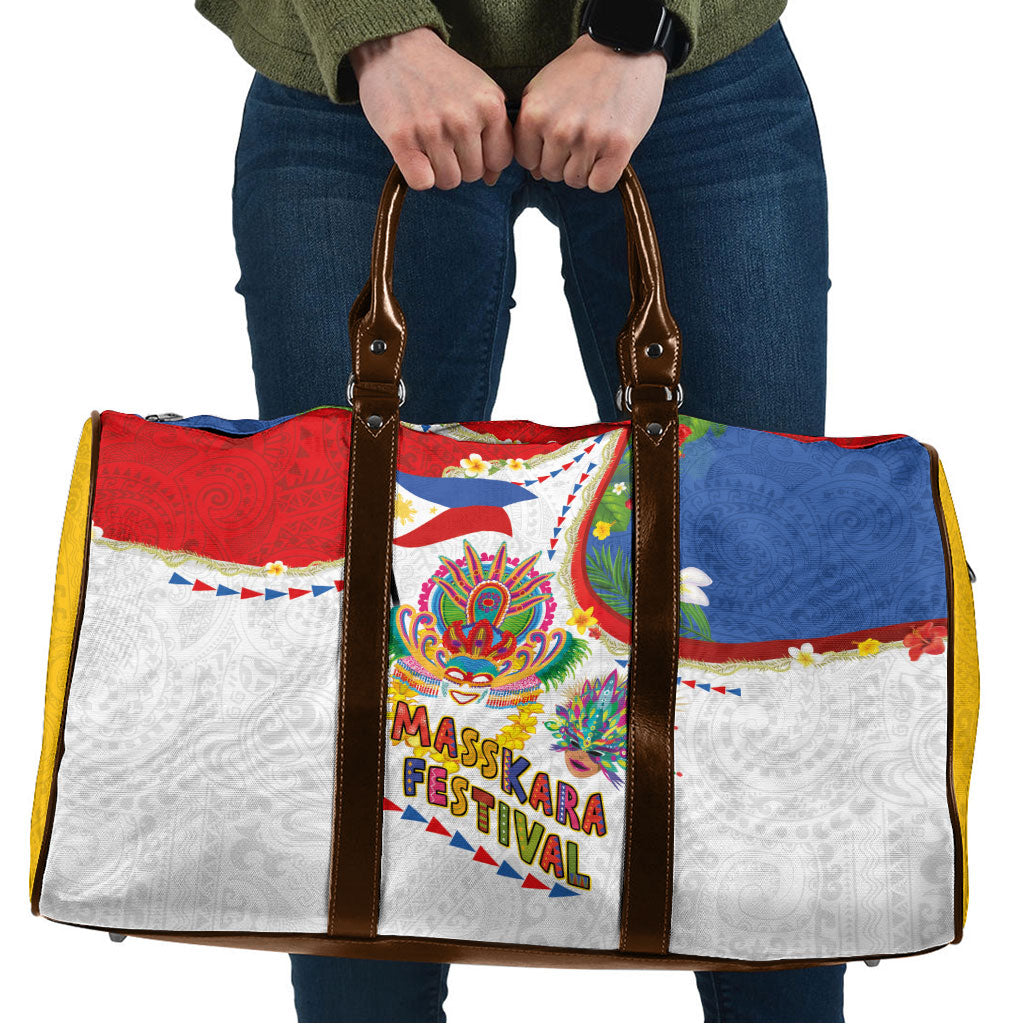 Philippines MassKara Festival Travel Bag Smile Masks with Hawaiian Art Pattern and Tropical Plants