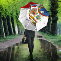 Philippines MassKara Festival Umbrella Smile Masks with Hawaiian Art Pattern and Tropical Plants
