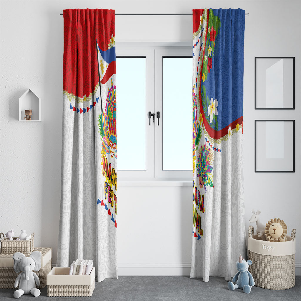 Philippines MassKara Festival Window Curtain Smile Masks with Hawaiian Art Pattern and Tropical Plants
