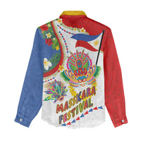 Philippines MassKara Festival Women Casual Shirt Smile Masks with Hawaiian Art Pattern and Tropical Plants
